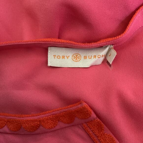 Tory Burch Sadie Tie Waist Embroidered Peasant Dress S Pink Orange - Picture 6 of 9
